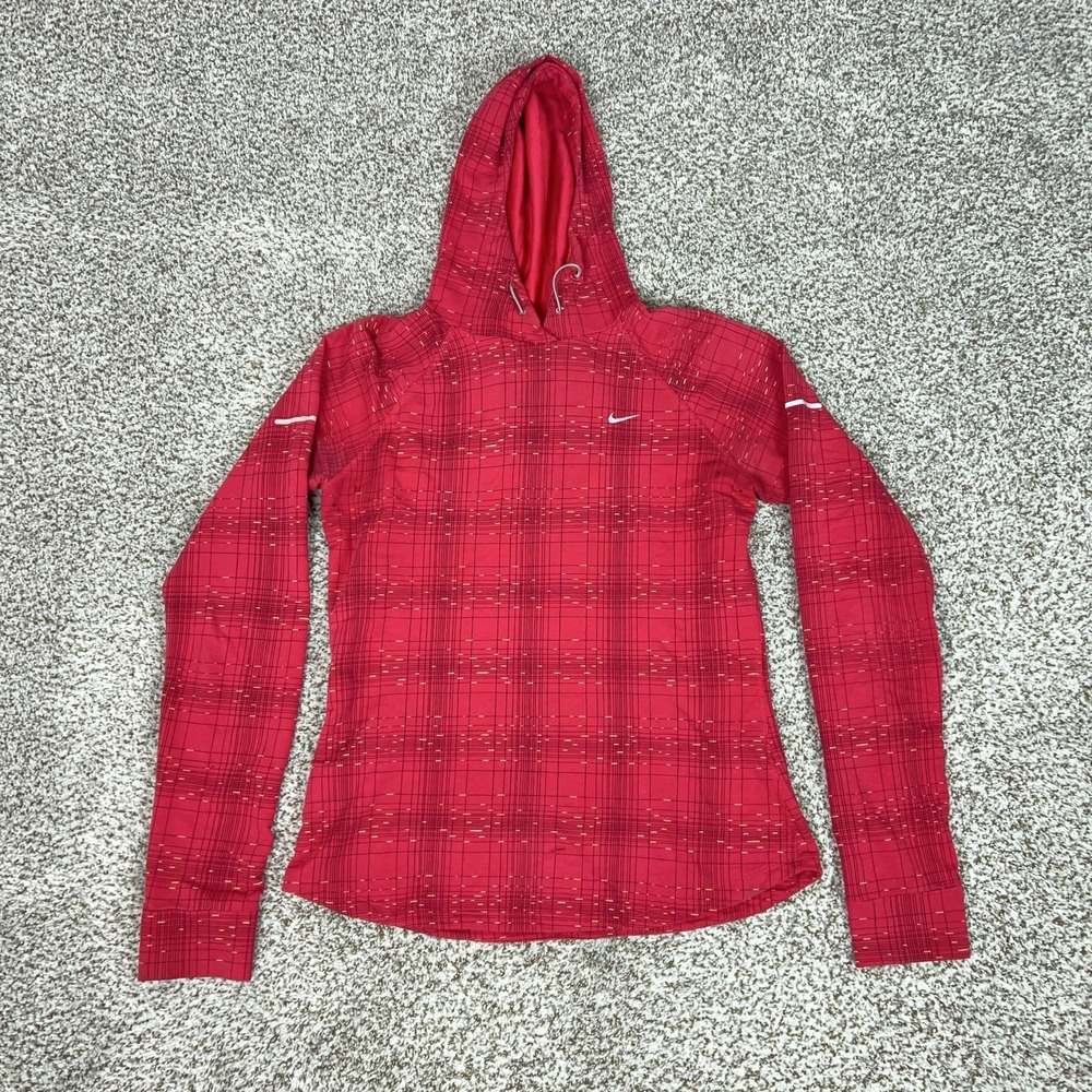 Nike Hoodie Womens Medium Red Dri-FIT Pullover Running Sweatshirt Lightweight‎